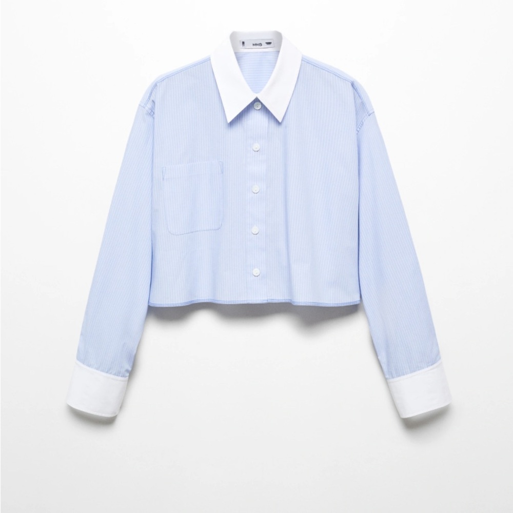 Mango Light Blue and White Button Down Shirt